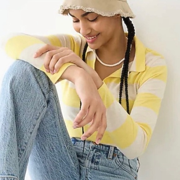 J. Crew Fitted Button-Front Stripe Rugby Top in Lemon Zest Natural - Picture 1 of 12